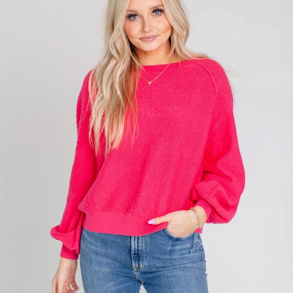 Free People Found My Friend Boucle Pullover Rock Candy Bright Pink